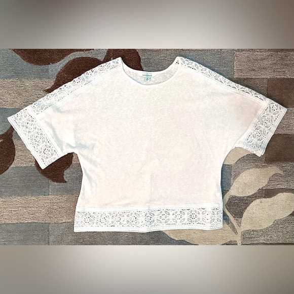 Sundance Dolman Sleeve Madeline Dream Boxy Linen Blend Top White Lace Detailing - Picture 3 of 7